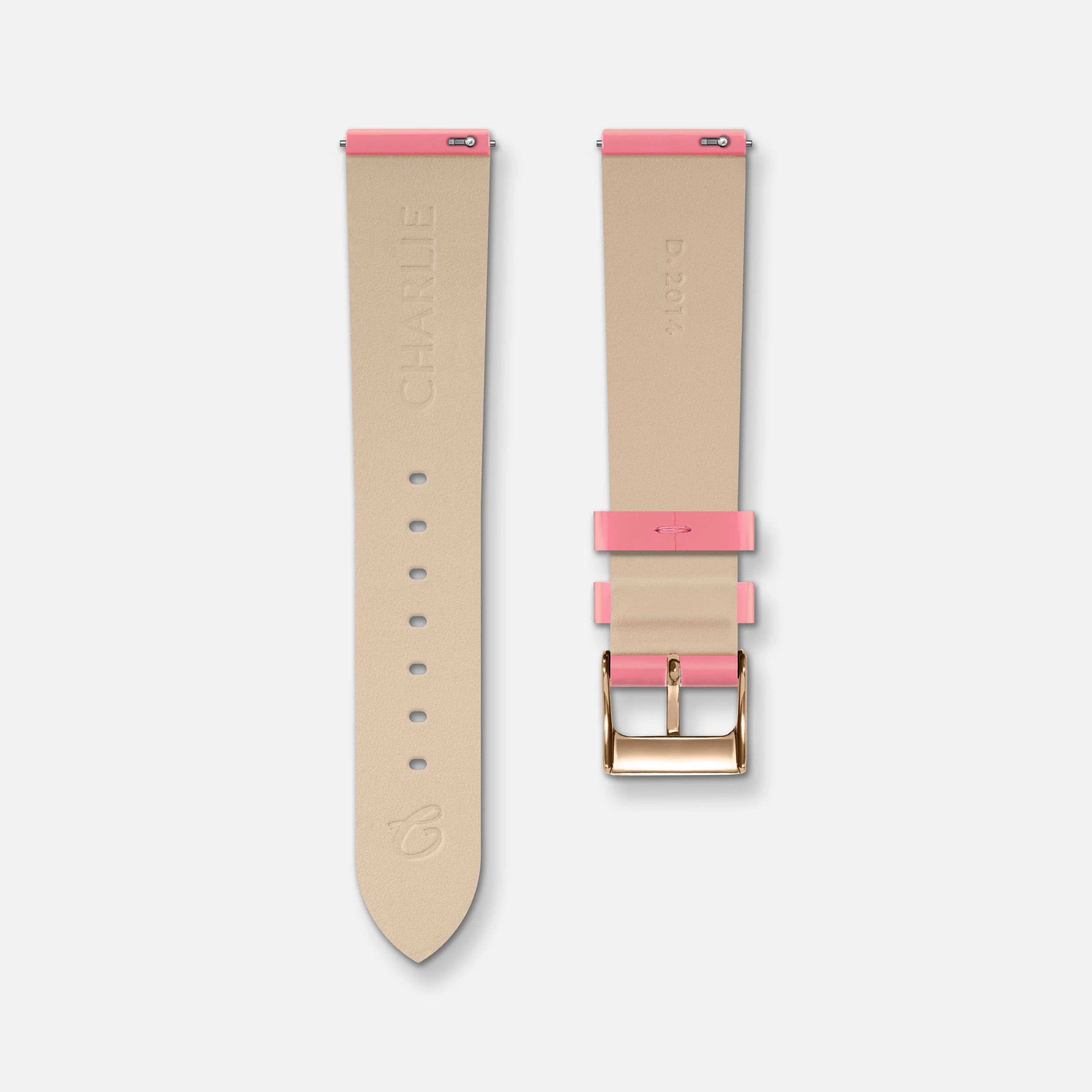 Bracelet cuir vernis rose 18mm - Image 2