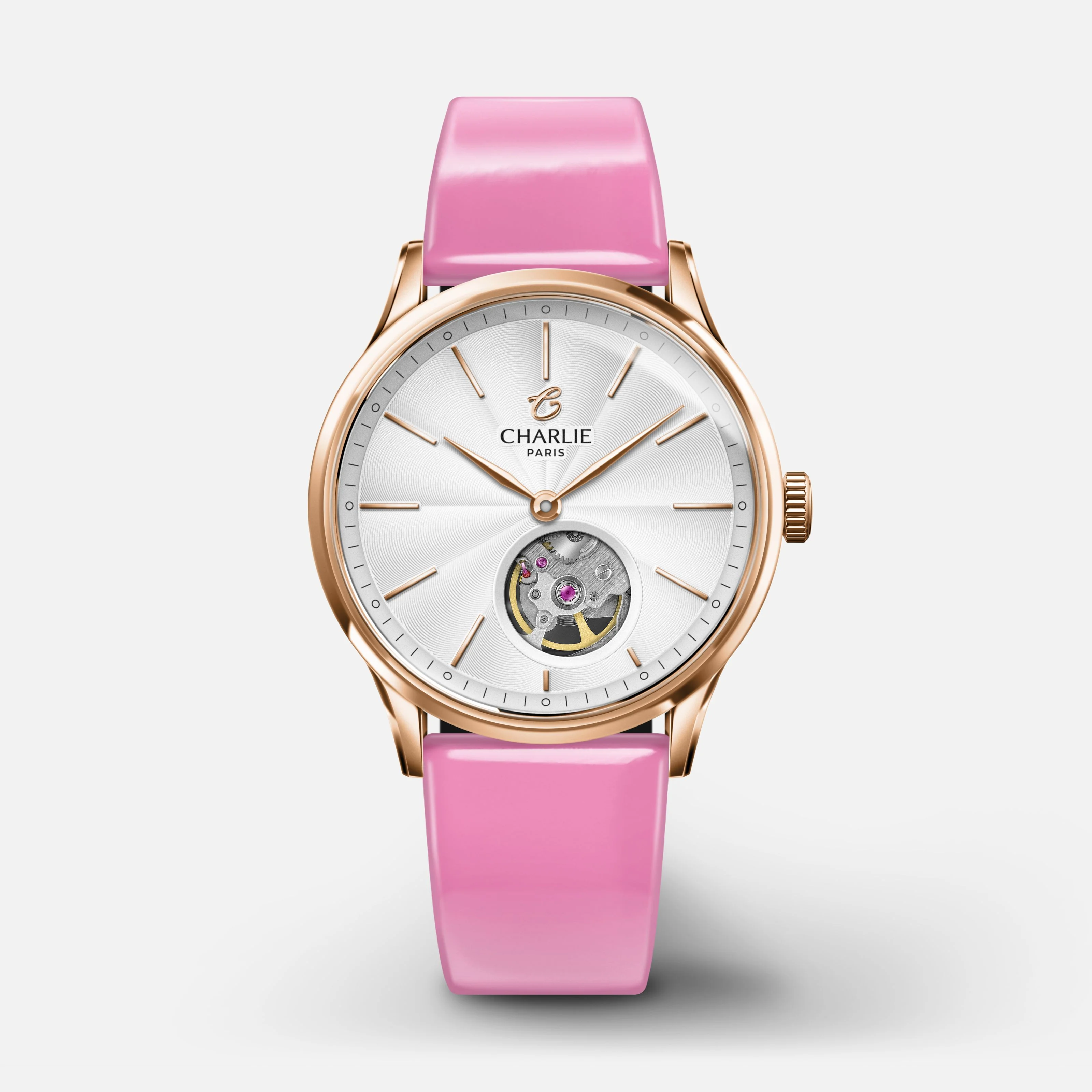 Bracelet cuir vernis rose 18mm - Image 5